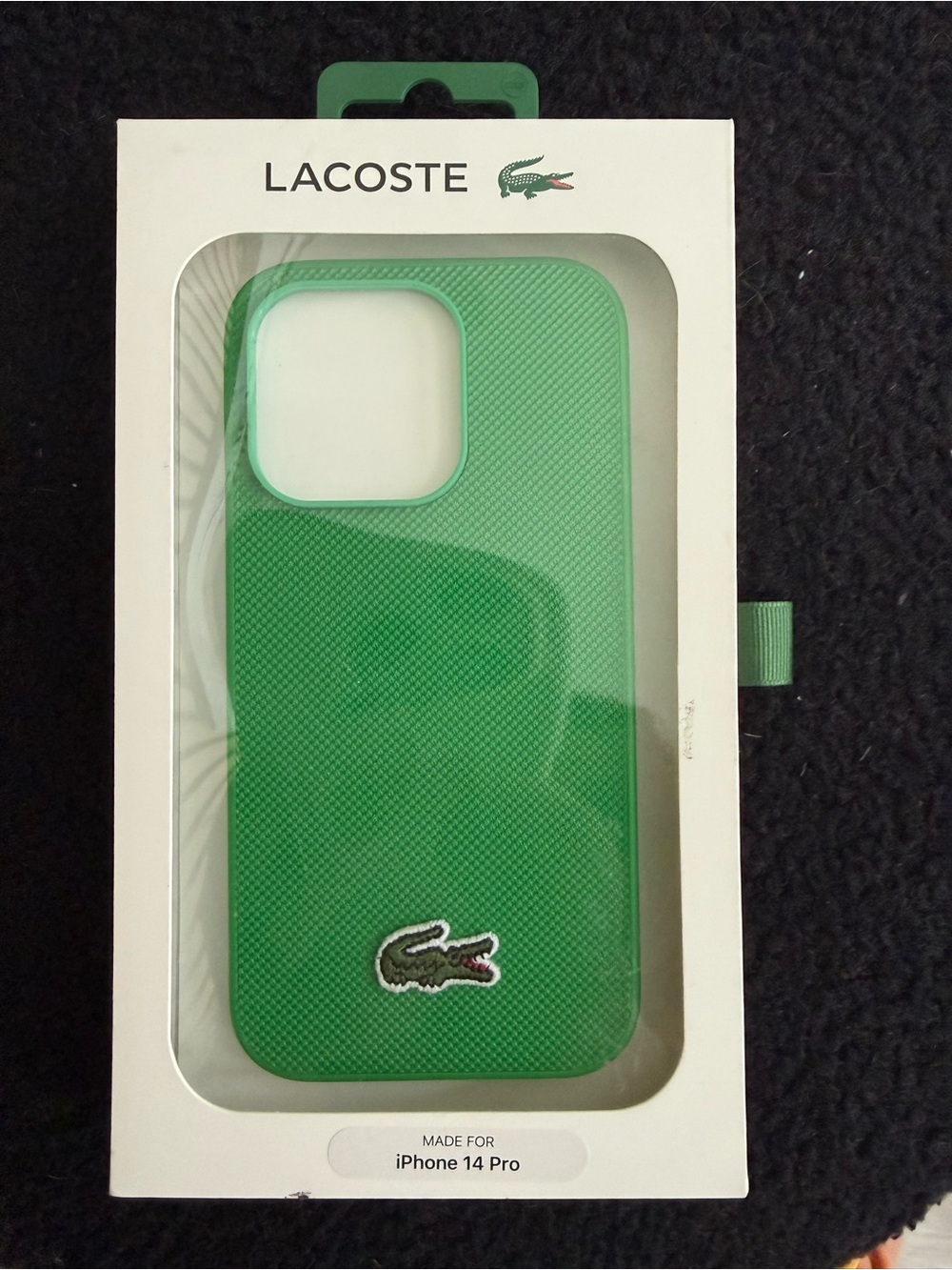 Lacoste Green Textured iPhone 14 Pro Case with Crocodile Patch